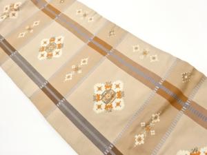 変わり格子に抽象模様織出し名古屋帯